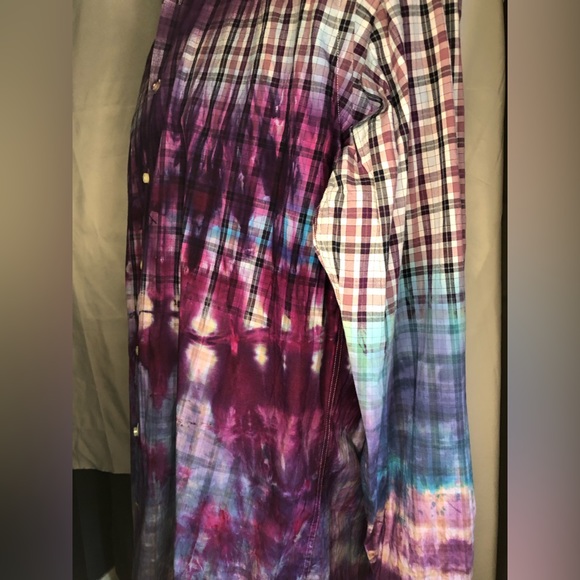Upcycled One of One tie-dyed Thomas Dean shirt XXL purple box plaid - Picture 15 of 16